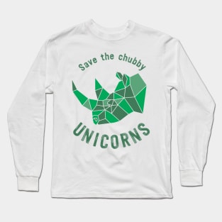 Save the Chubby Unicorn (Green) by Moody Chameleon Long Sleeve T-Shirt